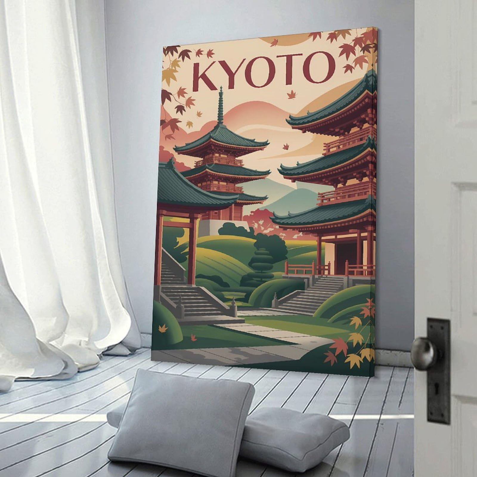 Junmoney Room Decor Wall Art Kyoto Japanese Architecture Travel, 24x36inch(60x90cm), for Gallery Wall Layouts in Home Or Office, Home Wall Art for Statement Displays