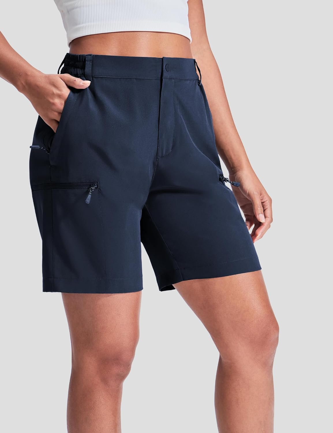 Haimont Women's 7" Hiking Cargo Shorts Quick Dry Lightweight Stretch UV Protection with Zipper Pockets Travel Camping