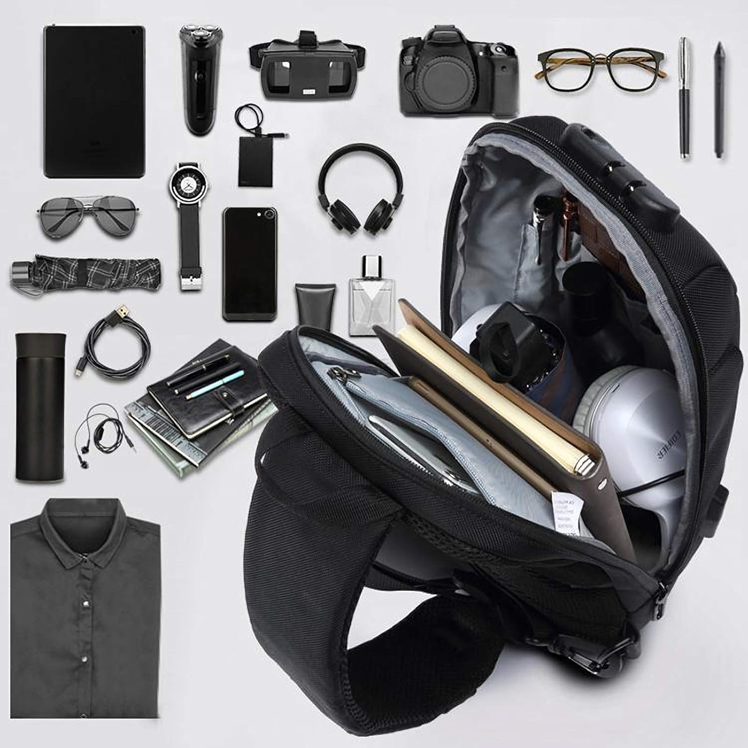 OZUKO Men Sling Backpack - Anti-Theft Crossbody Bag with USB Charging Port, Waterproof Lightweight Travel Hiking Commute Bag(Black) - Image 7