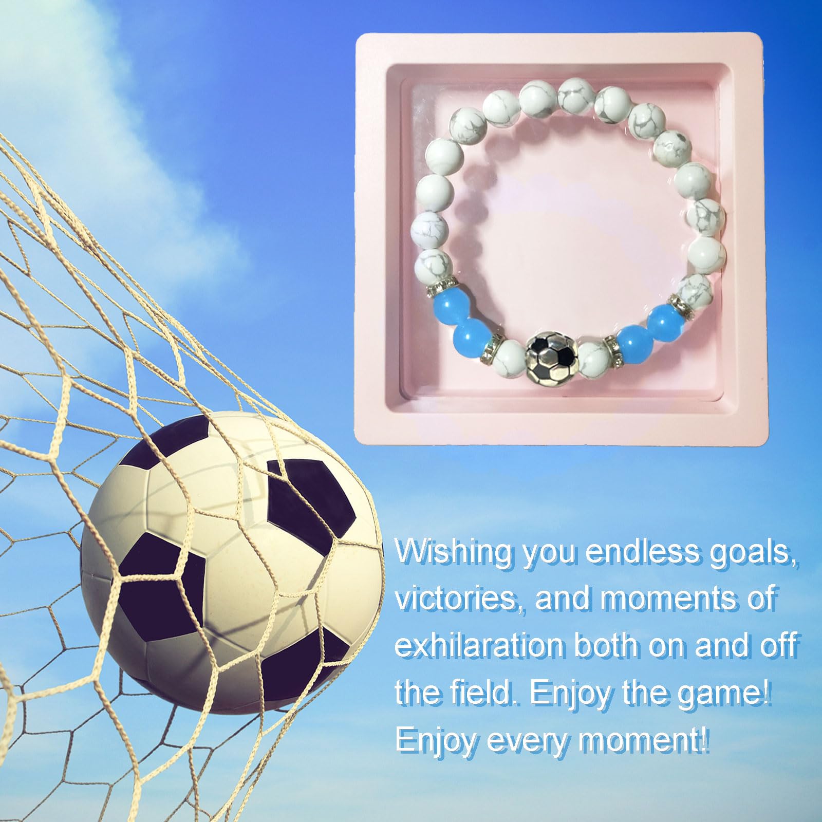 SODLYUE Soccer Bracelet Gifts - Unisex Soccer Jewelry, Inspirational Sports Bracelet for Soccer Lover Coach Player, Blue