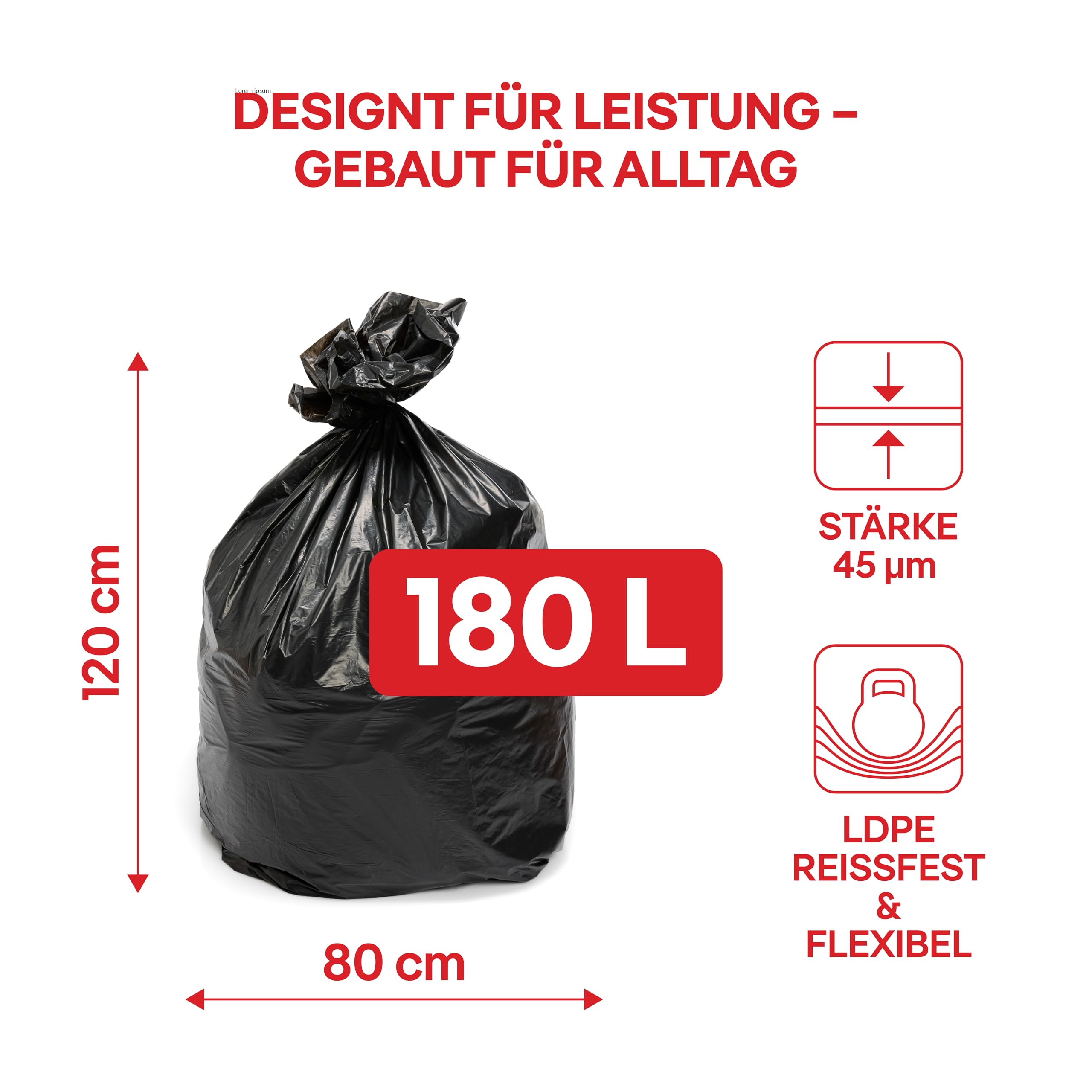 ALUFIX PRO Sacchi per la spazzatura LDPE 180 l 45 μm 80×120 cm Nero 10 pezzi