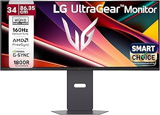 LG 34G600A Smartchoice 86.36cm(34 Inch) Ultragear Curved (1800R) WQHD (3440x1440) Gaming Monitor, 160Hz, 1ms, Speakers, Anti-Glare, AMD FreeSync Premium, DP, HDMI, Tilt/Height/Swivel Adjustment(Black)