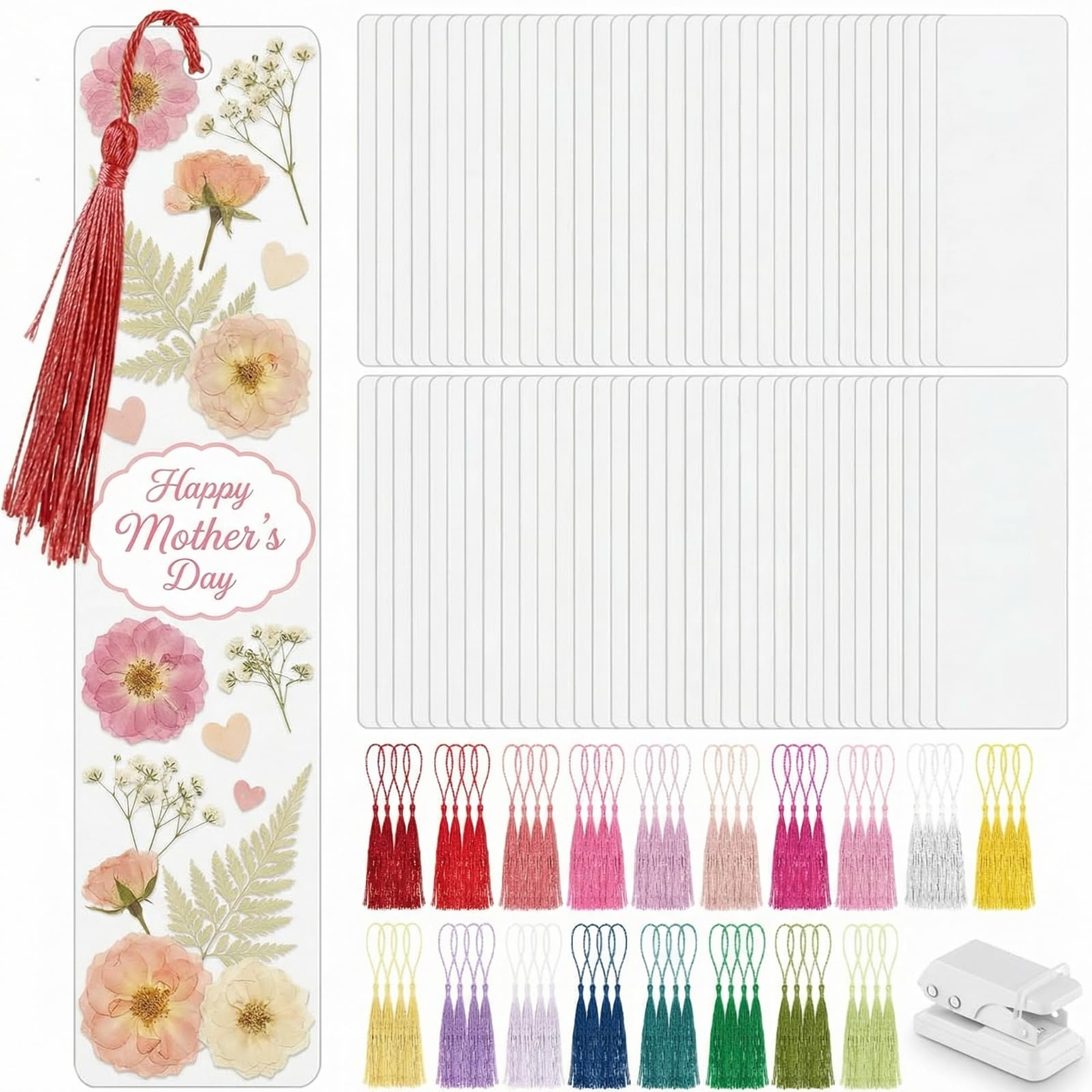 Fuyoooo 301 Pcs DIY Bookmark Making Kit 150 Bookmark Laminating Pouches 5 Mil Hot Laminator Sleeves with 150 Rainbow Tassels and Puncher Fit Most