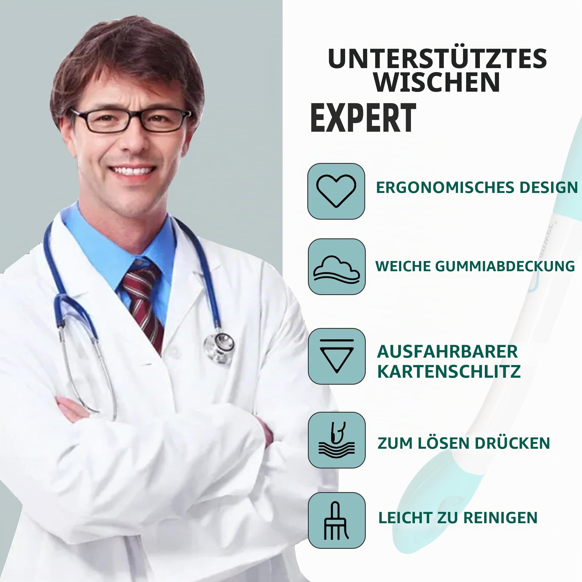 2 Stück Abwischhilfe für Po - Toilettenhilfe zum Abwischen des Gesäßes, WC-Hilfsmittel für Senioren, 38cm Lange Reichweite Comfort Wipe