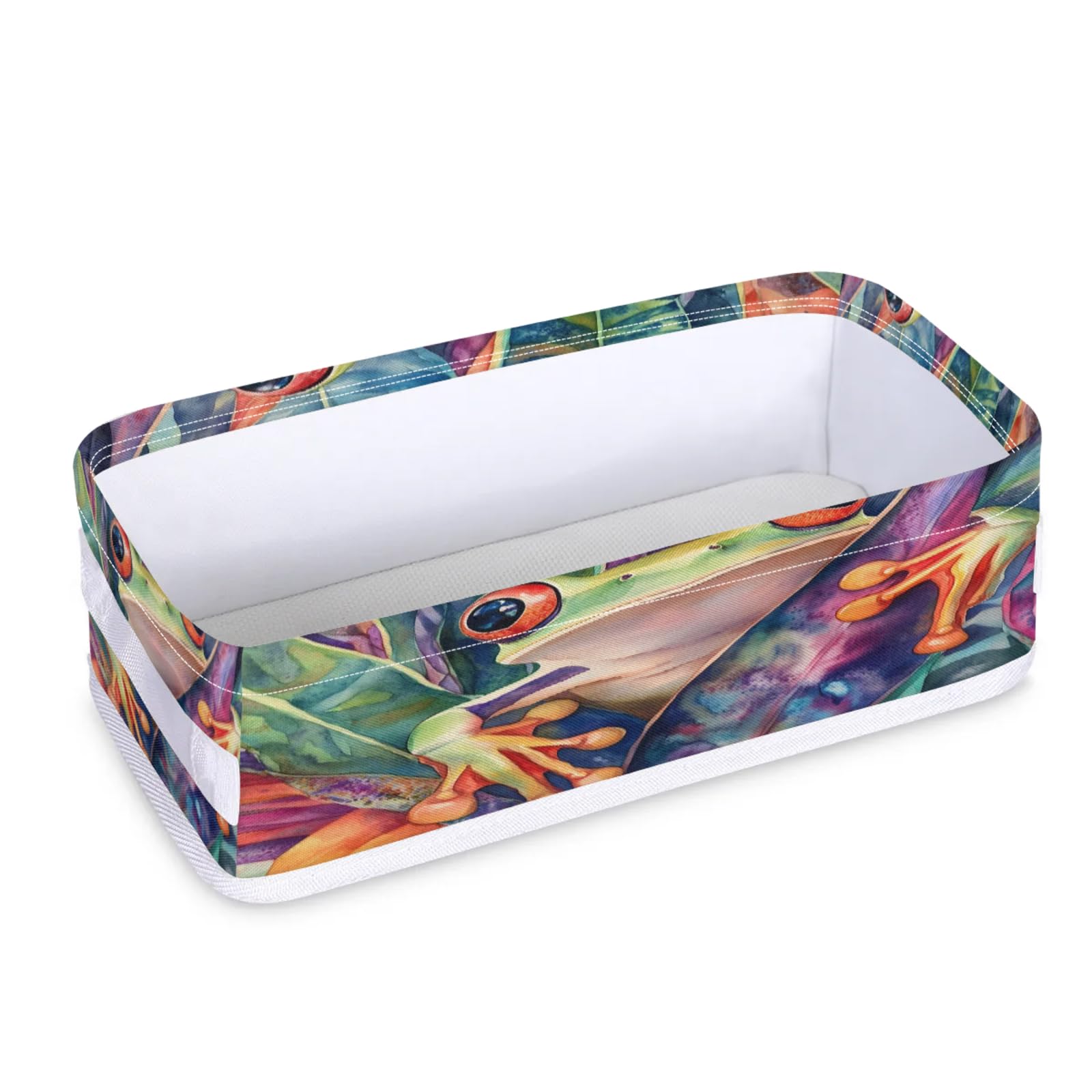Tablerazzi Toilet Tank Topper Paper Basket with Handle, Red Eyed Tree Frog Animal Jungle Bathroom Storage Basket for Organizing, Small Fabric Storage Bins for Bathroom Decor