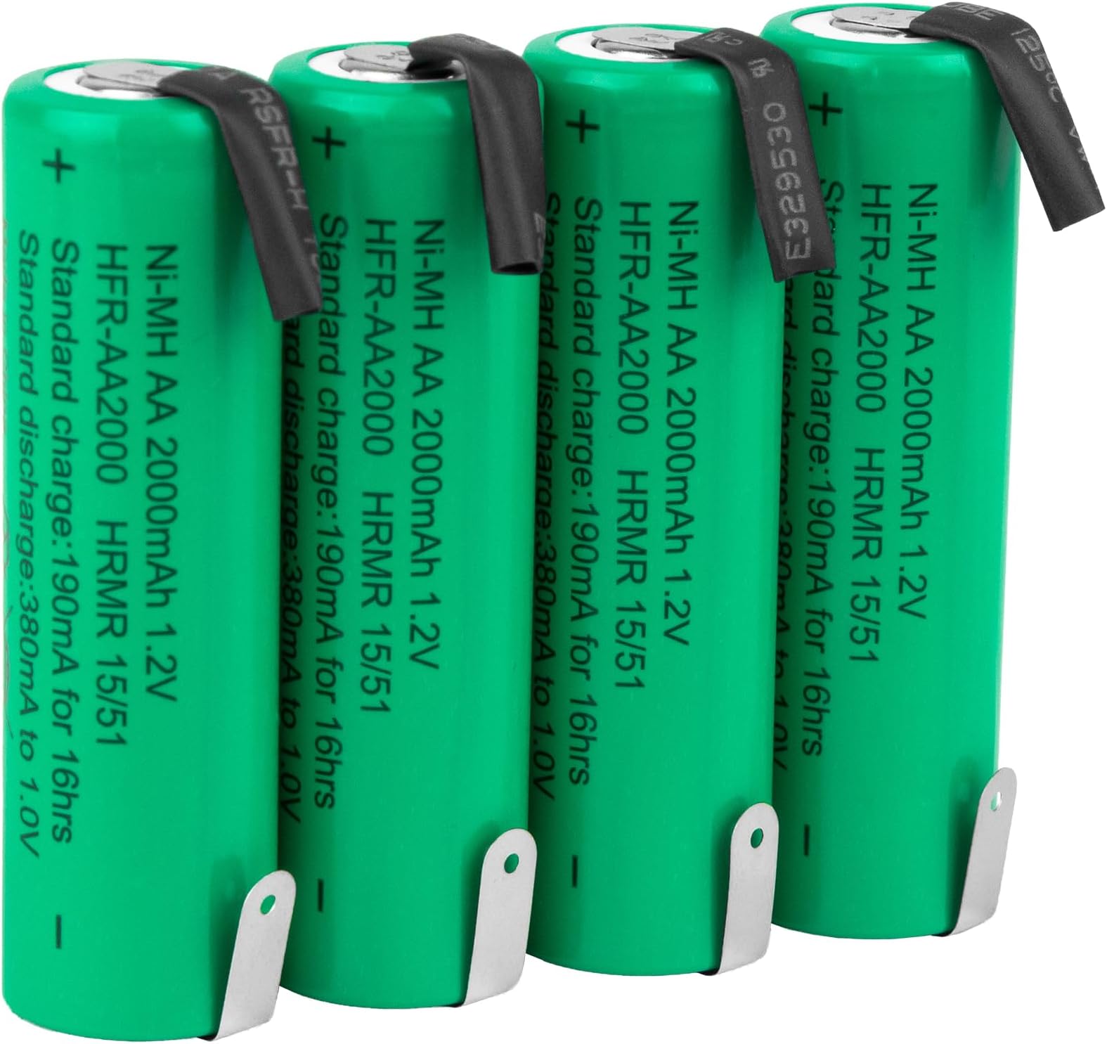 Tenergy AA 1.2V NiMH 2000mAh Flat Top Rechargeable AA Batteries with Tabs, 4 Pack