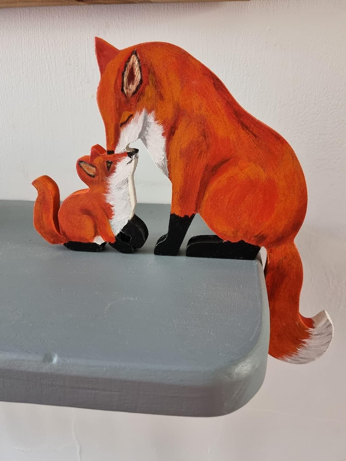 New Fox Statue Door Frame Decor Cute Mama and Baby Fox Door Topper Handcrafted Wood Decor Sign, Creative Animal Sculpture Wall Art Figurine Ornament for Garden Living Room Bedroom Office (1 / Set)