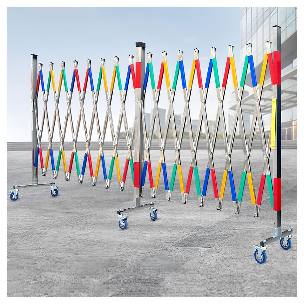 YNIYUJKL Retractable Stainless Steel Barrier - Portable Folding Safety Gate With Wheels - Expandable Traffic Control - Mobile Security Posts