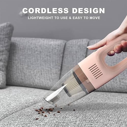 Miniatura 3 de LEERFEI Aspirador de mano portátil rosa, limpiador inalámbrico de mano para polvo, pelo de mascotas, suciedad, interior del automóvil, fácil de