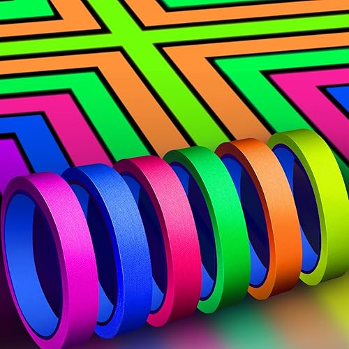 Miniatura 8 de Whaline Cinta de tela Gaffer de neón de 6 colores, cinta fluorescente de luz negra UV para fiestas UV (0.6 pulgadas x 16.5 pies)