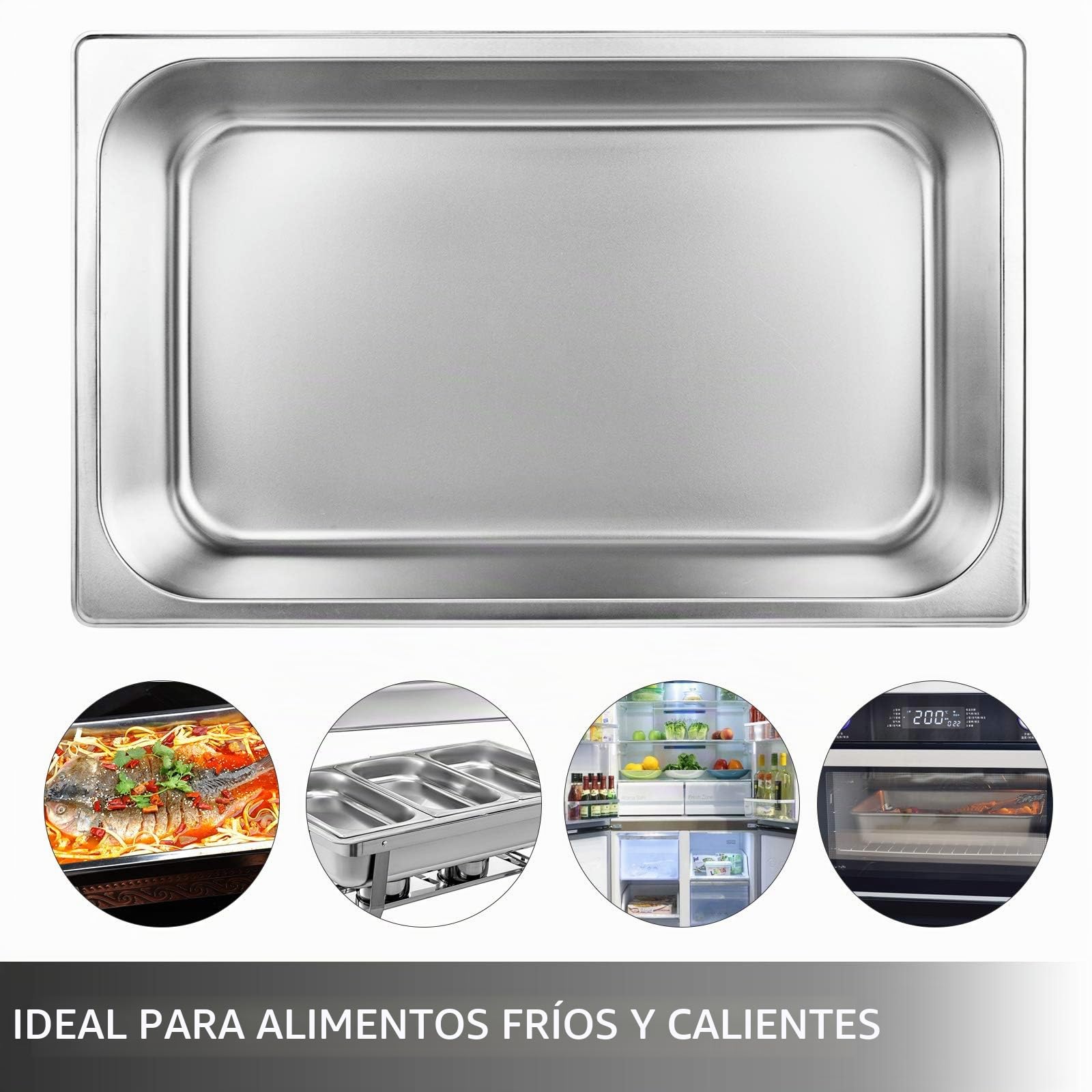 VEVOR Bandeja Rectangular de Acero Inoxidable, 50 x 30 x 15 CM, 6 Unidades Bandeja Honda Rectangular para Servir, Bandeja Profunda para Horno, Bandeja de Acero Inoxidable, Bandeja para Arroz al Vapor