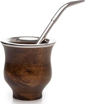 Yerba Mate Gourd Set with Stainless Steel Straw | Handmade Alpaca Yerba Mate Cup and Bombilla Set from Argentina - Beach Essentials - Idea for Gifts | Travel Cup Mate Carob Camionero