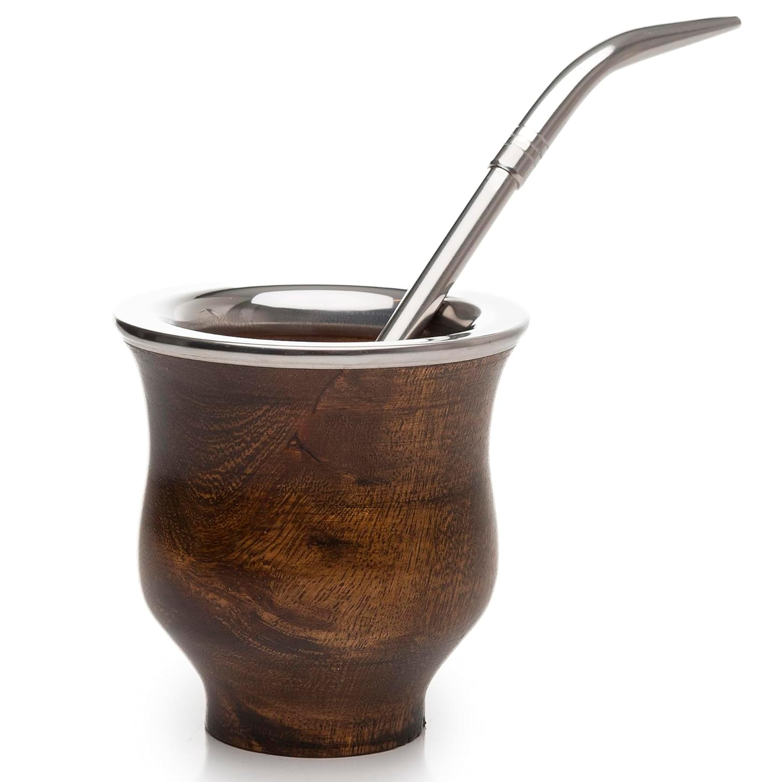 Yerba Mate Gourd Set with Stainless Steel Straw | Handmade Alpaca Yerba Mate Cup and Bombilla Set from Argentina - Beach Essentials - Idea for Gifts | Travel Cup Mate (Carob Camionero)