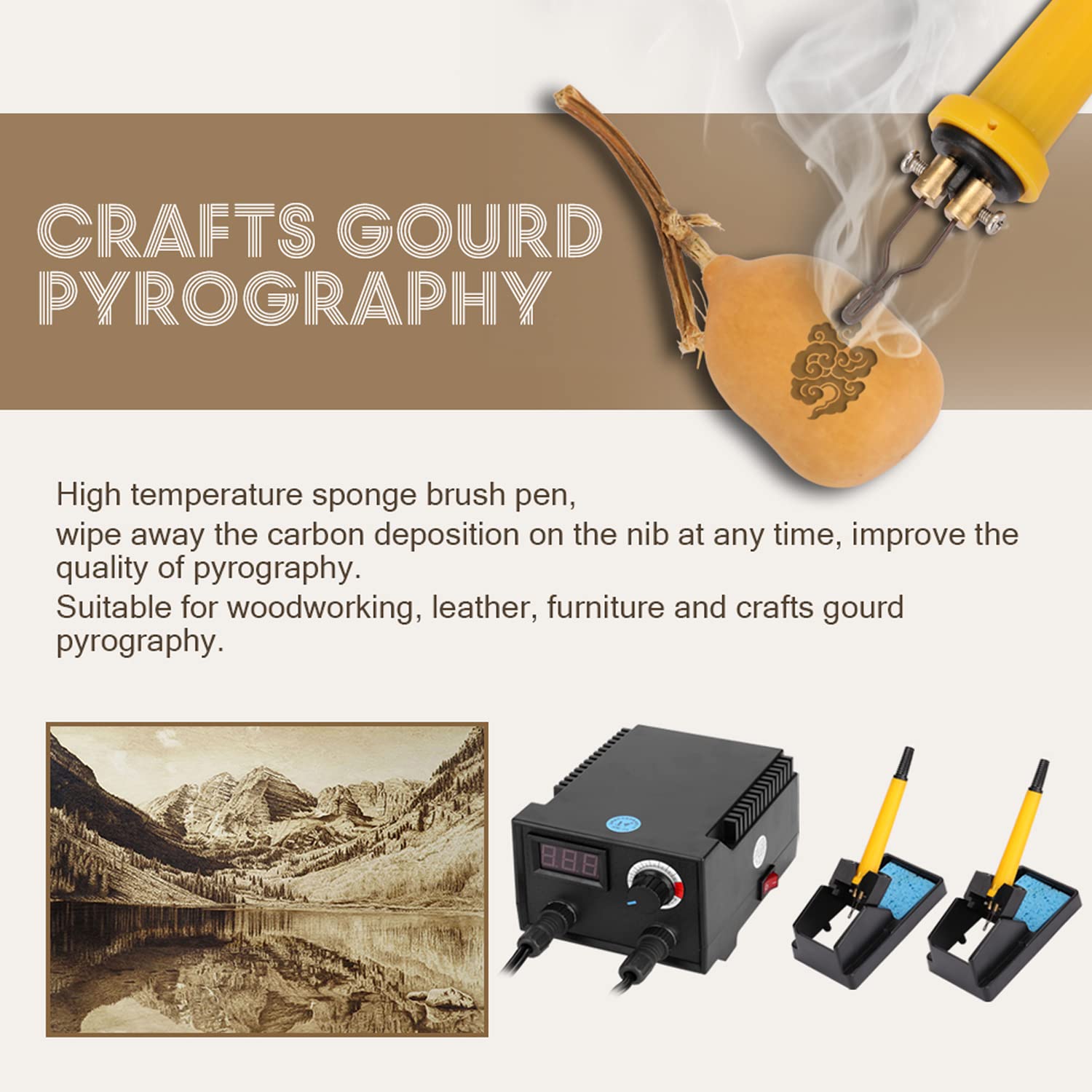 Geevorks Máquina de pirograbado con 2 * Bolígrafos de Pirograbado,100W Kit de Pirograbador de Madera con Cabezales de Bolígrafo Calefactor de 30 piezas
