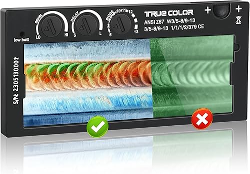 Lente de soldadura de oscurecimiento automático, 2 × 4.25, sombra variable 5-13, tecnología de color real, con lente de cubierta exterior de