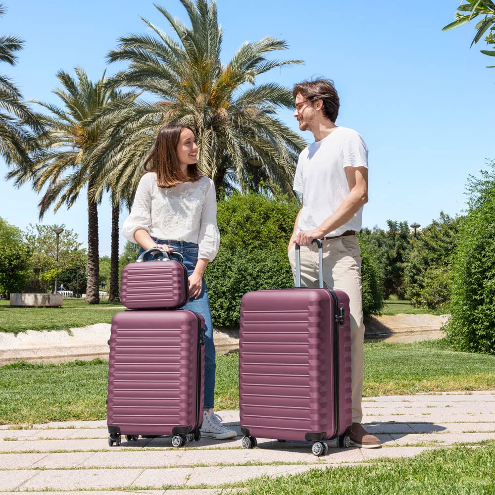 NUMADA - Gepäck-Set und Kulturbeutel 3 Stück Bordeaux, mittel 63cm, klein 53cm und Kulturbeutel, ABS, starr, widerstandsfähig, 4 Doppelräder, leicht, seitliches Kombinationsschloss