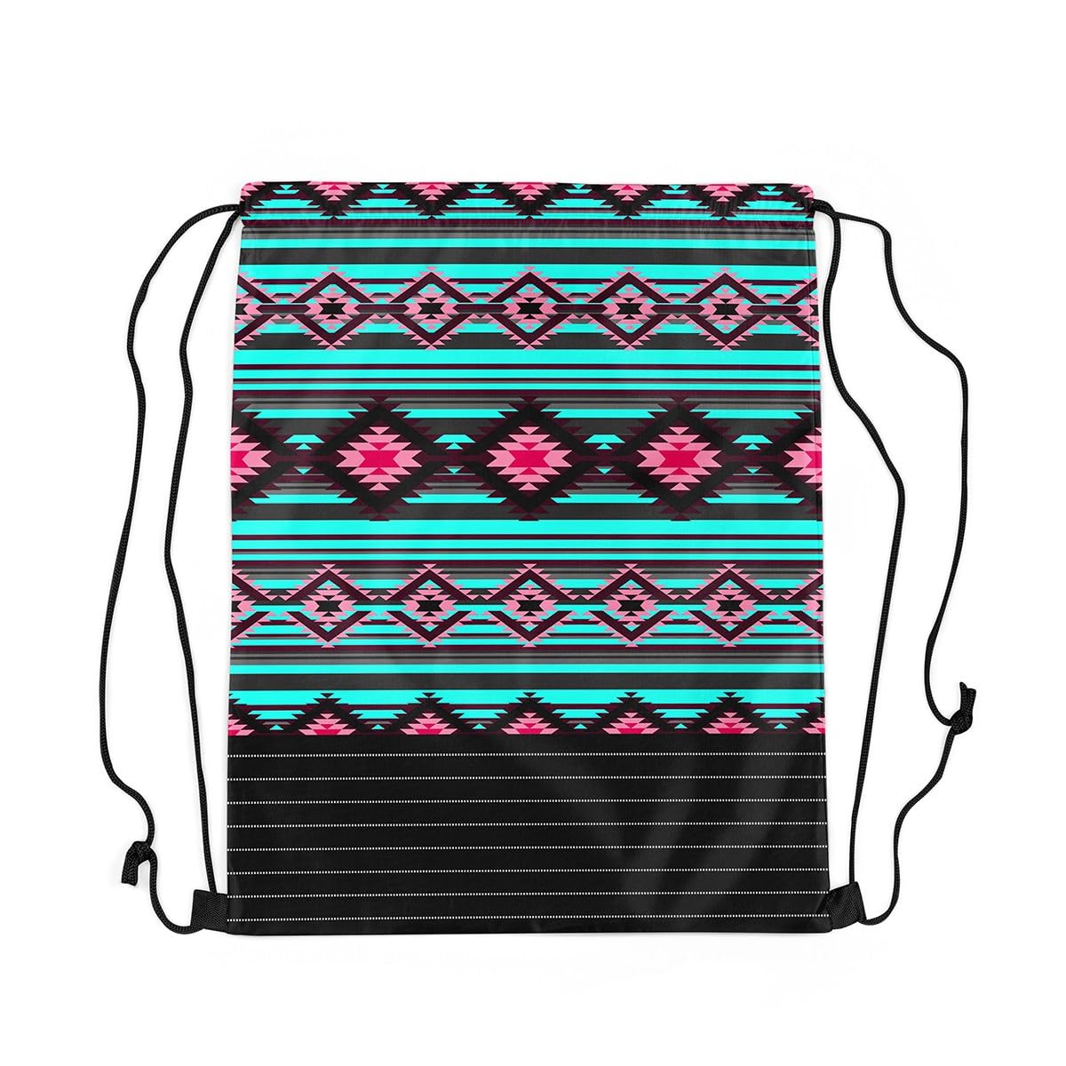 jejeloiu Southwestern Gym String Bag Geometric Drawstring Backpack Tribal Sports Drawstring Sackpack 13"x15.7" Native American Design Blue Pink Waterproof Drawstring Bags