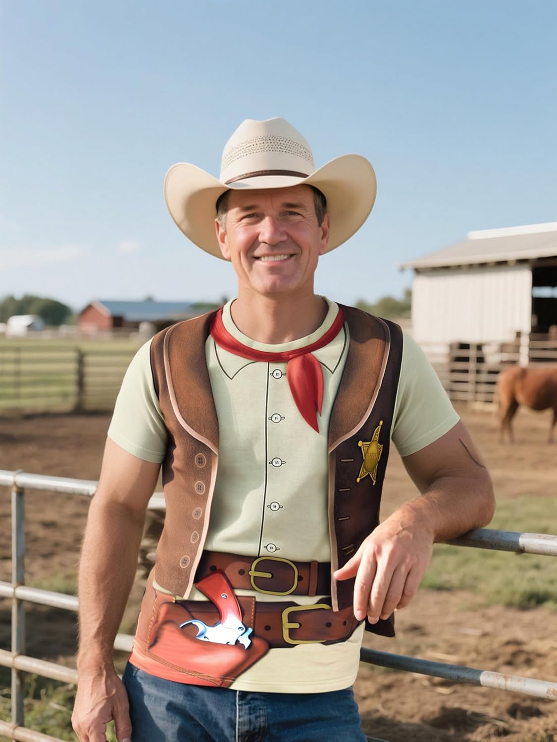 Funny World Men's Cowboy T-Shirts Graphic Short Sleeve Western Party Costume - Image 6