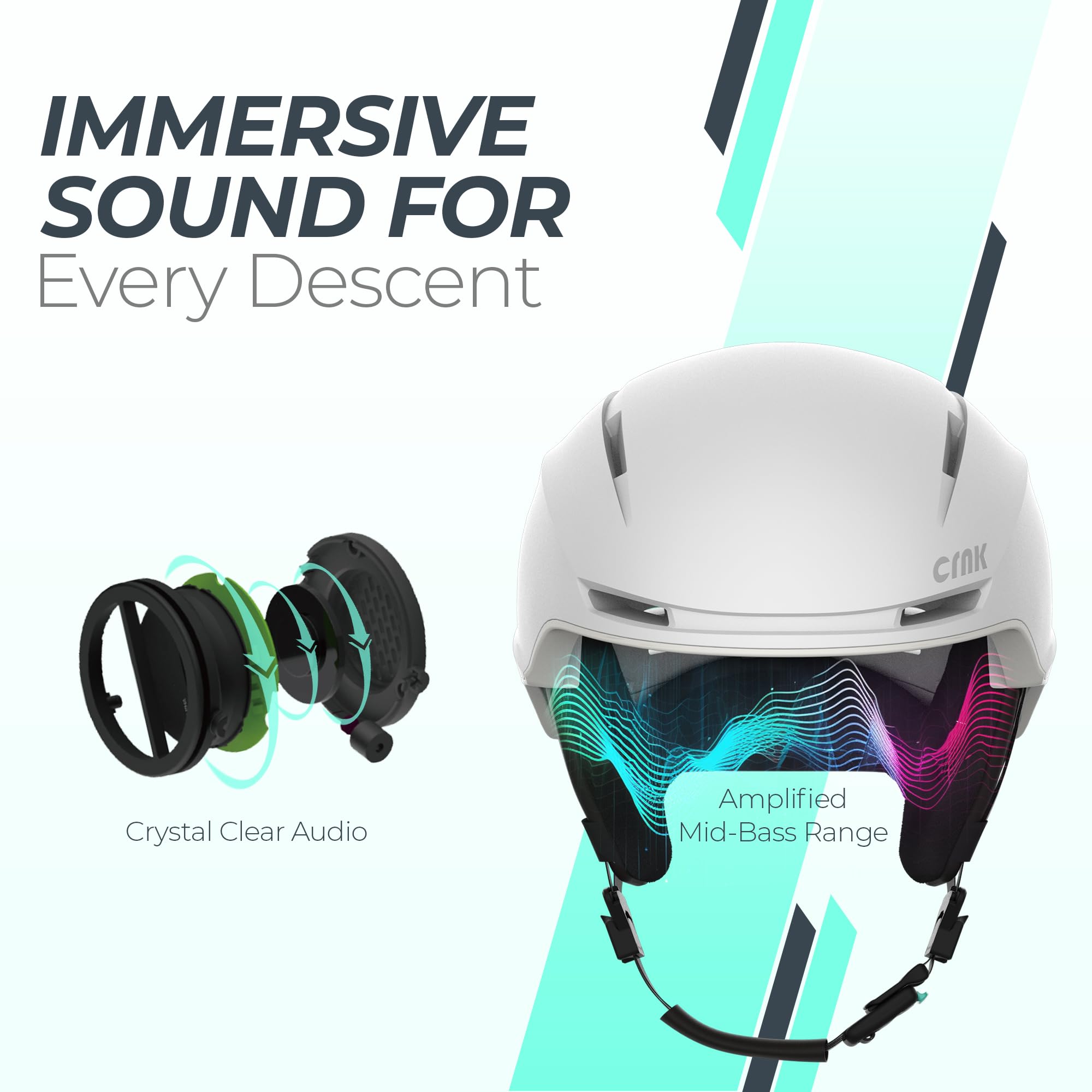 CRNK Skadi Casque de Ski Bluetooth - Casque Ski Homme - Casque Ski Femme - Casques de Ski - Casque Snowboard - Ski Homme - Casque de Ski Homme - Ski Bluetooth - Casque Ski Blanc - Noise Cancelling