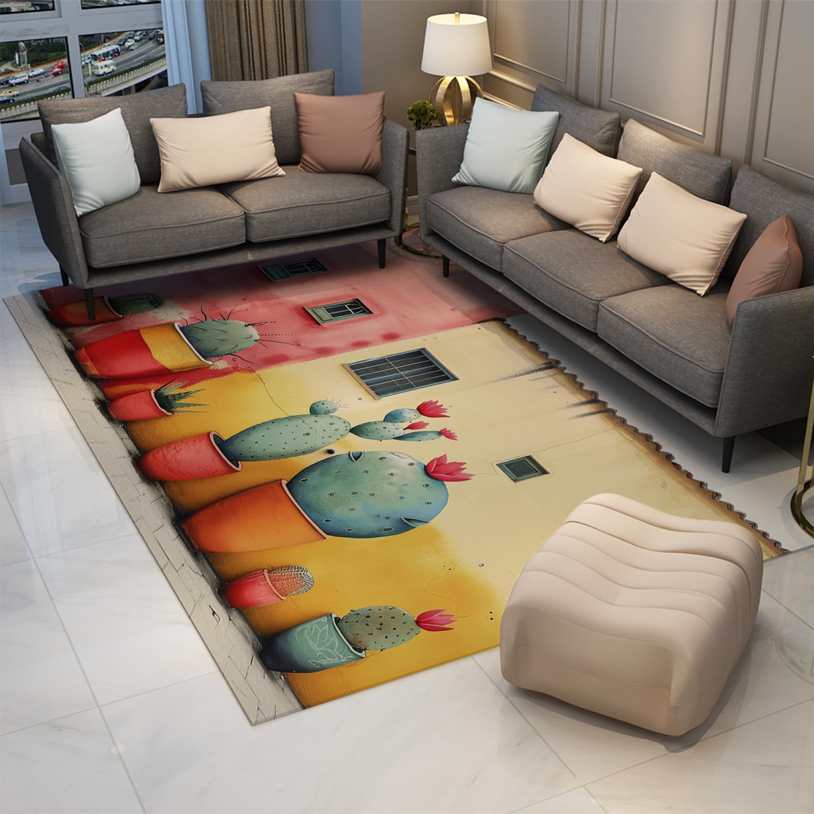 Zmywalny dywanik o wymiarach 150 x 210 cm, zielony kaktus, dywan podłogowy do sypialni, salonu, pokoju zabaw, mata pod drzwi wejściowe do domu, 150 x 210 cm