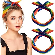 AUOCATTAIL 2 Pcs Rainbow Adjustable Headbands Scarf Gay Pride Colorful Stripes Headband Hair Accessories for Women Girls LGBT Pride Parade Raves Festival Party Headpiece Supplies