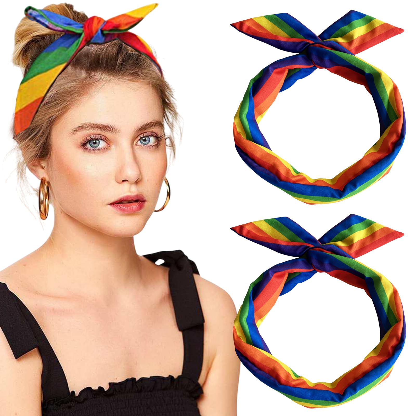AUOCATTAIL 2 Pcs Rainbow Adjustable Headbands Scarf Gay Pride Colorful Stripes Headband Hair Accessories for Women Girls LGBT Pride Parade Raves