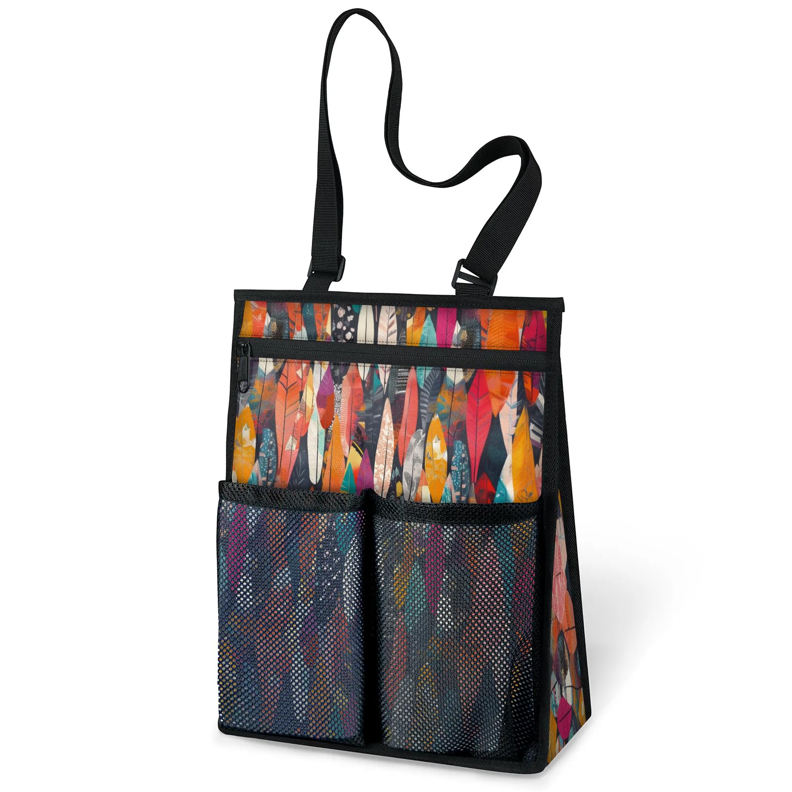 Ourtheme Feathers Pattern Portable Shower Bag for Travel Gym Camp Beach Tote Shower Caddy Bags Hanging Toiletry Organizer