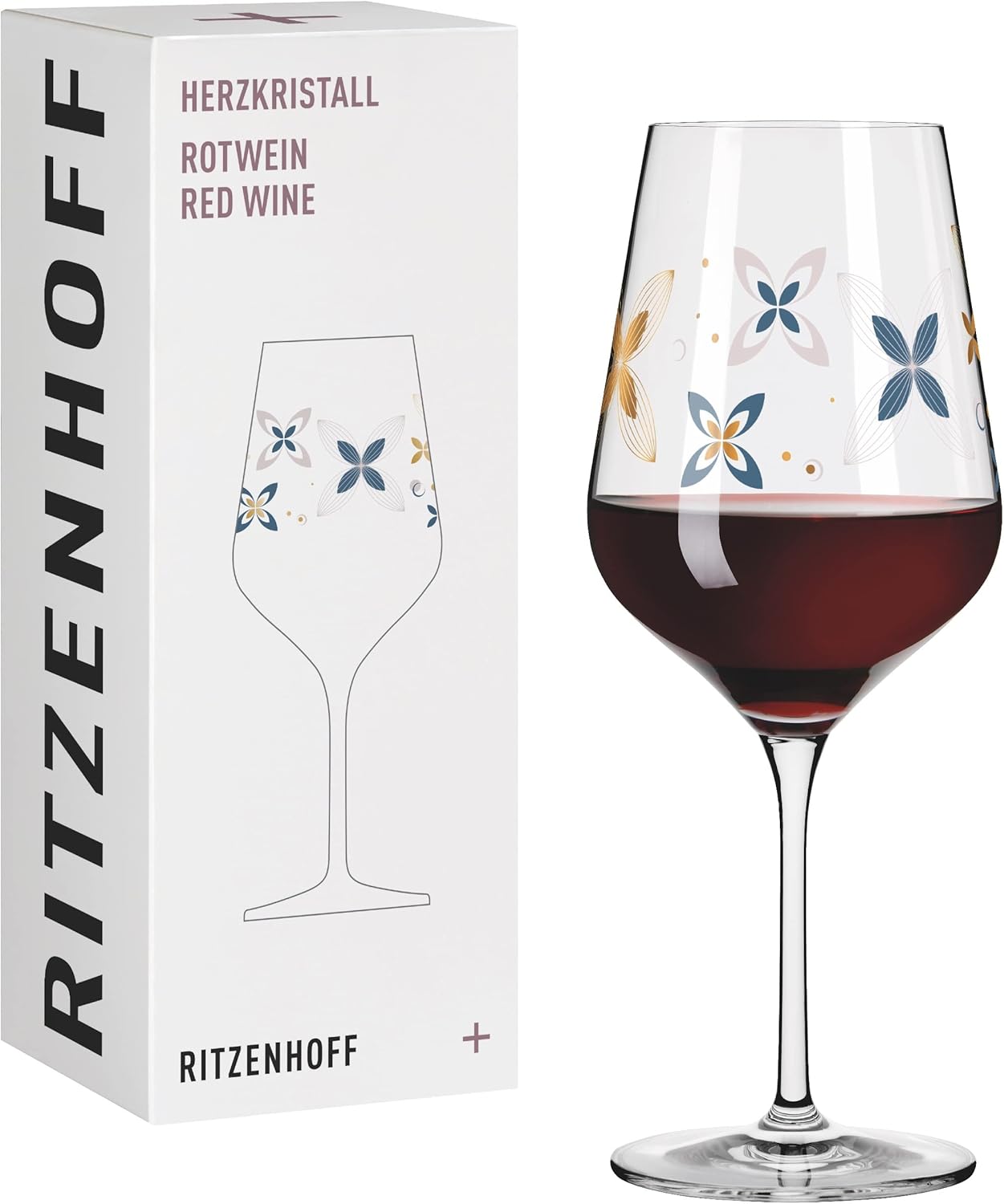Ritzenhoff 3001009 Red Wine Glass 500 ml - Series Heart Crystal No. 9 - Glass with Flower Motif in Rose Gold - Made in Germany