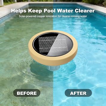 Solar Pool Ionizer for Above Ground, Solar Powered Floating Copper Purifier, Reduce Chlorine 85%, Up to 45,000 Gallons, Swimming Pools Water Cleaner for In-ground Pools and Spas (Yellow)
