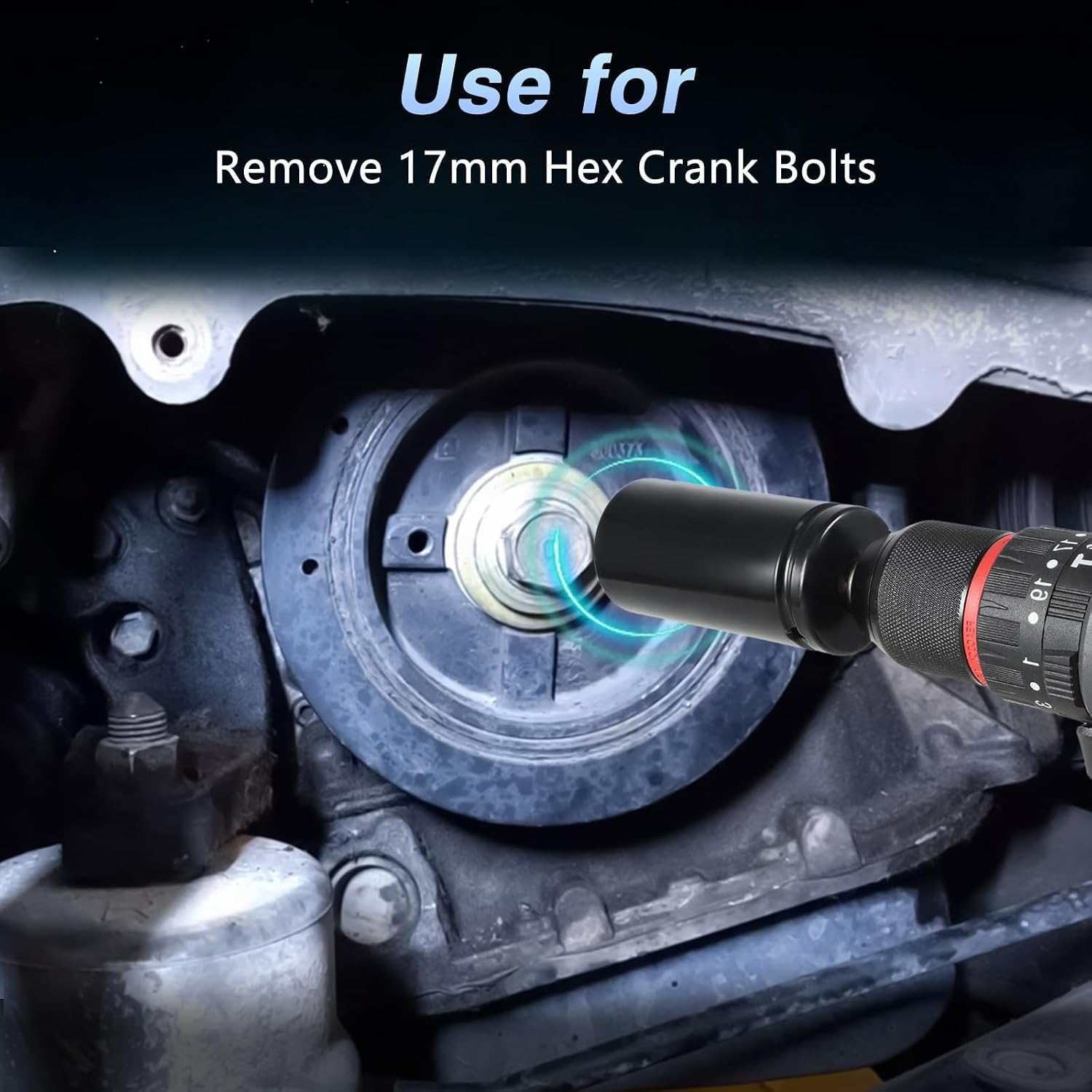 EVRBUL 17mm Harmonic Balancer Socket 1/2" Drive Metric 6 Point Impact Socket Heavy-Duty Deep Well 17mm Crank Bolt Wrench Crank Bolt Removal Tool Compatible with Honda Kia Engines