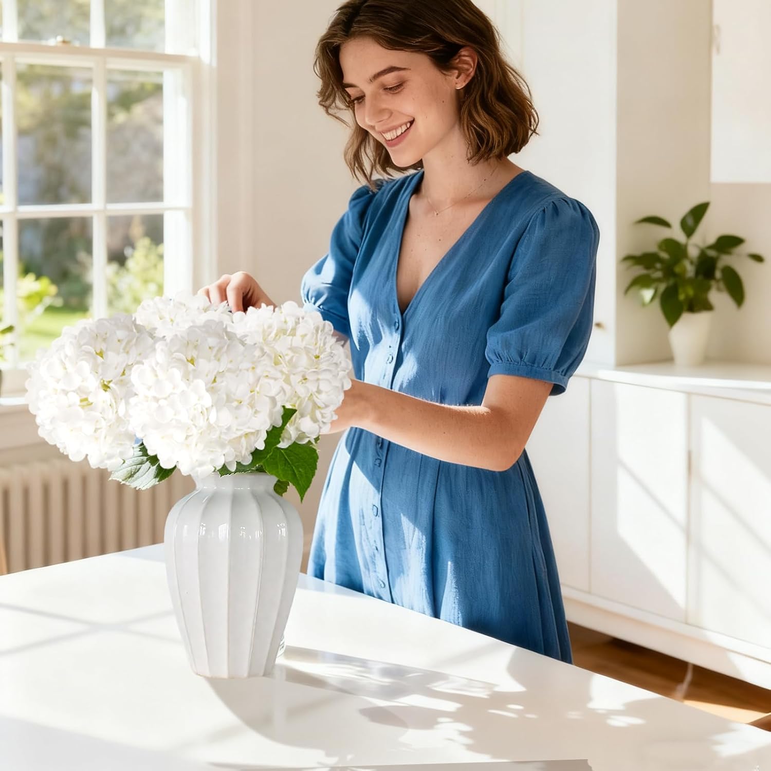 20" 4Pcs White Faux Hydrangea Flowers Real Touch Fake Hydrangeas Bouquet Hydrangea Artificial Flowers with Leaves Stems for Centerpiece Arrangements Wedding Party Home Décor - Image 5