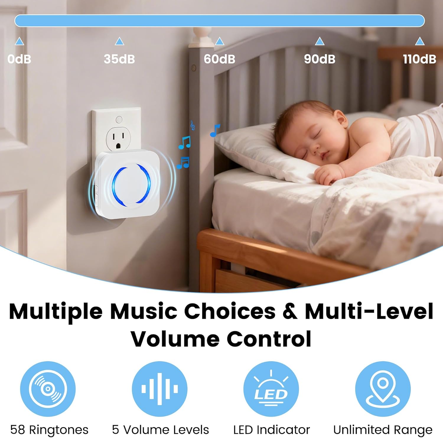 Smart WiFi Wireless Doorbell Chime for Ring, Blink, Google Nest - No Wiring/Subscription, Compatible with Alexa, No Range Limits,58 Chimes, 5 Volume, LED Flash, Easy to Setup,Ideal for Large Houses