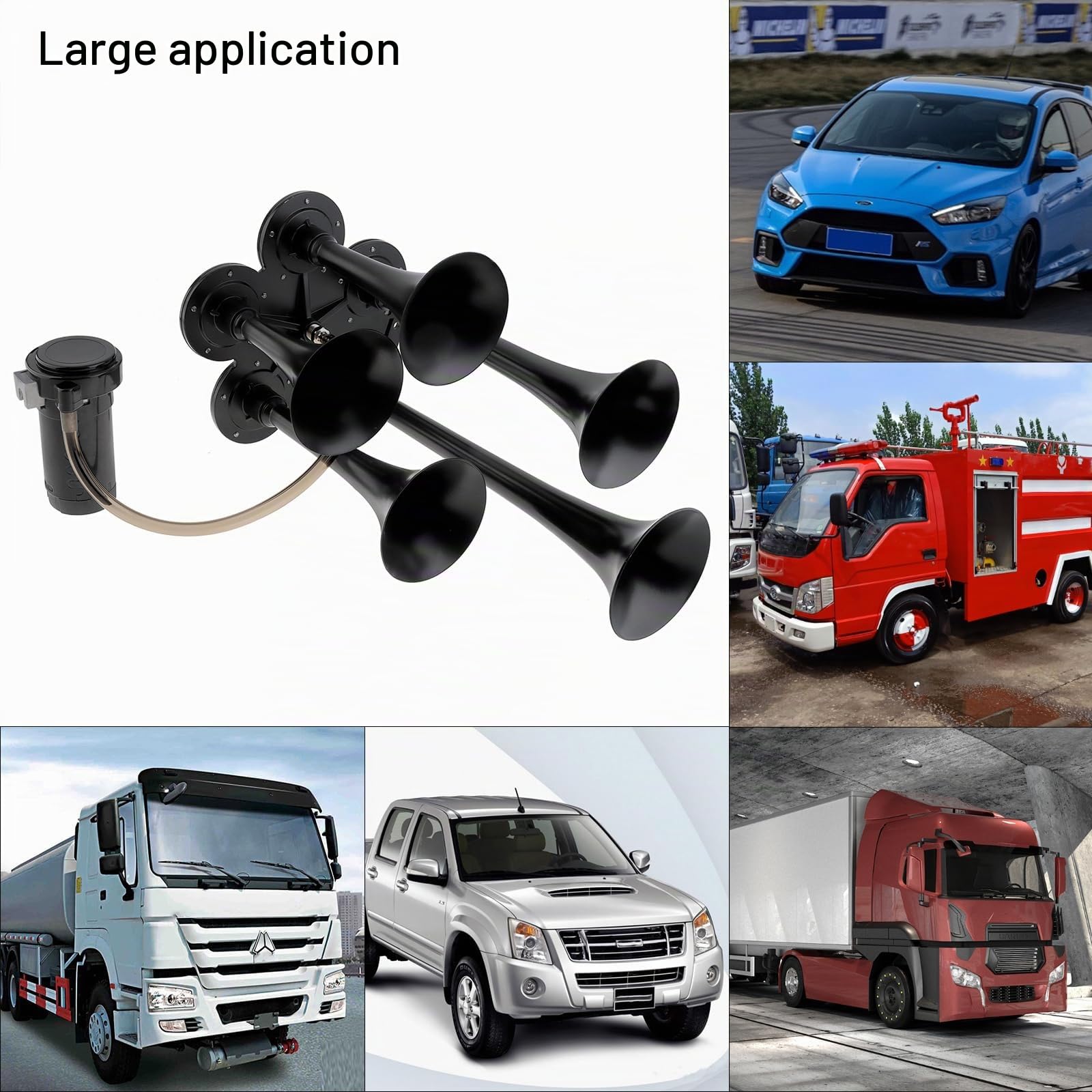 Kit de Klaxons de Train, Klaxon Pneumatique 12V 185dB pour Camion, Super Puissant, Cinq Trompettes avec Compresseur, pour Voitures, Camions, Pick-up, Trains, Bateaux