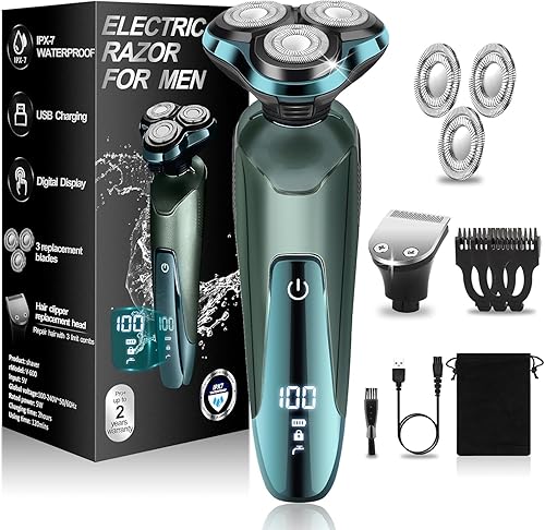 Maquinilla de afeitar eléctrica para hombre, afeitadora eléctrica para hombre para afeitarse la cara, pantalla LED, impermeable, recargable,