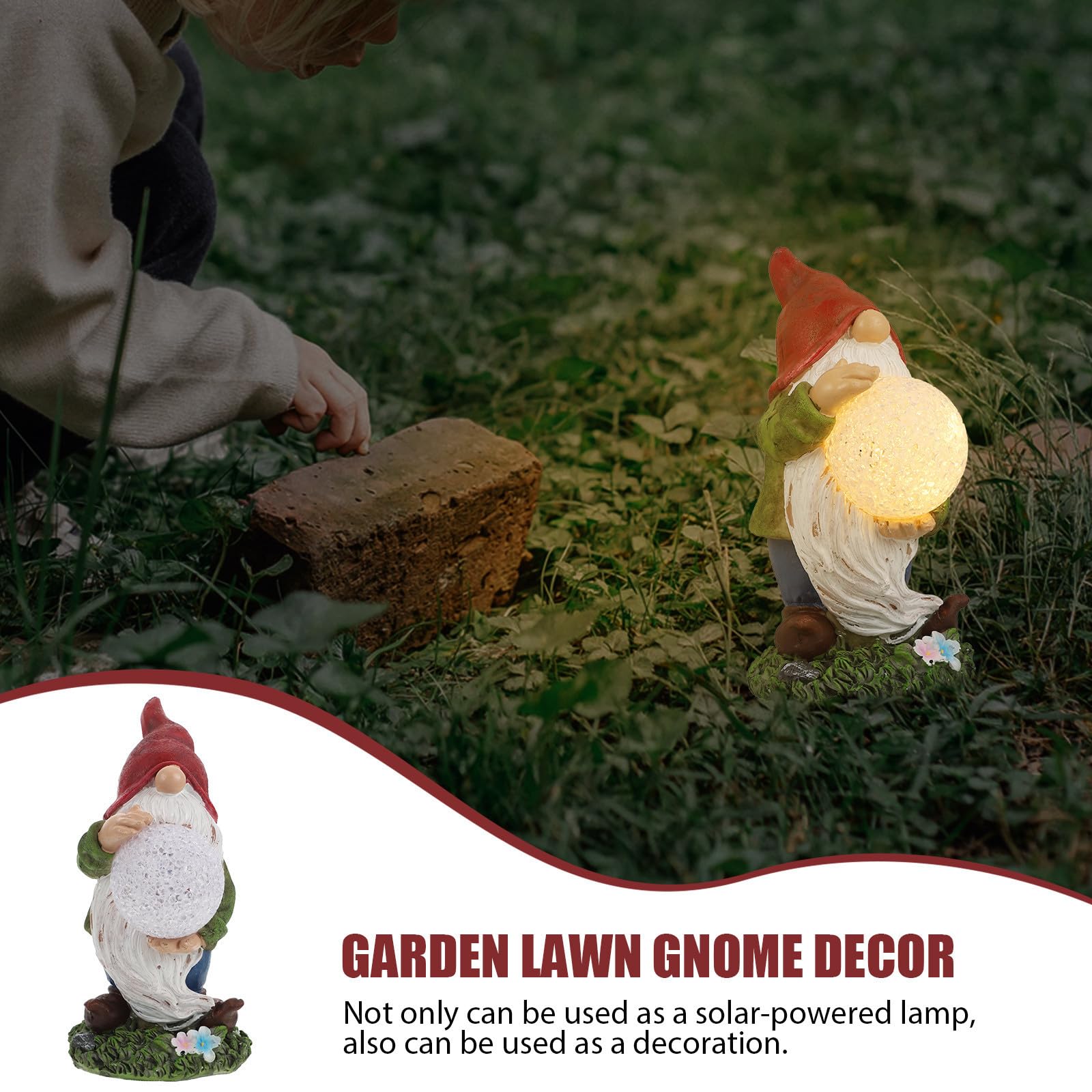 SHINEOFI Statua Gnomo Solare in Resina Verde, Luce Decorativa da Giardino