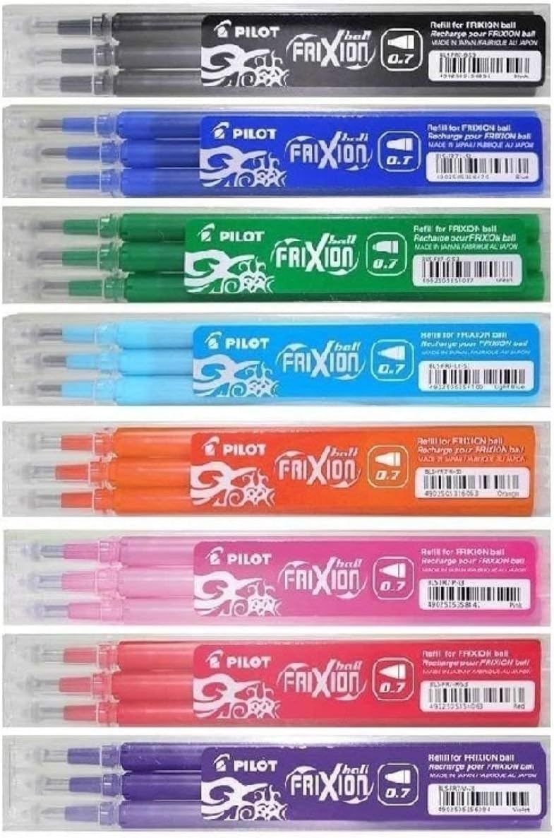 Pilot BL-FR7 Frixion Packung mit 1 Packung mit 3 Tintenpatronen für löschbare Tintenroller, 0,7 mm Spitze