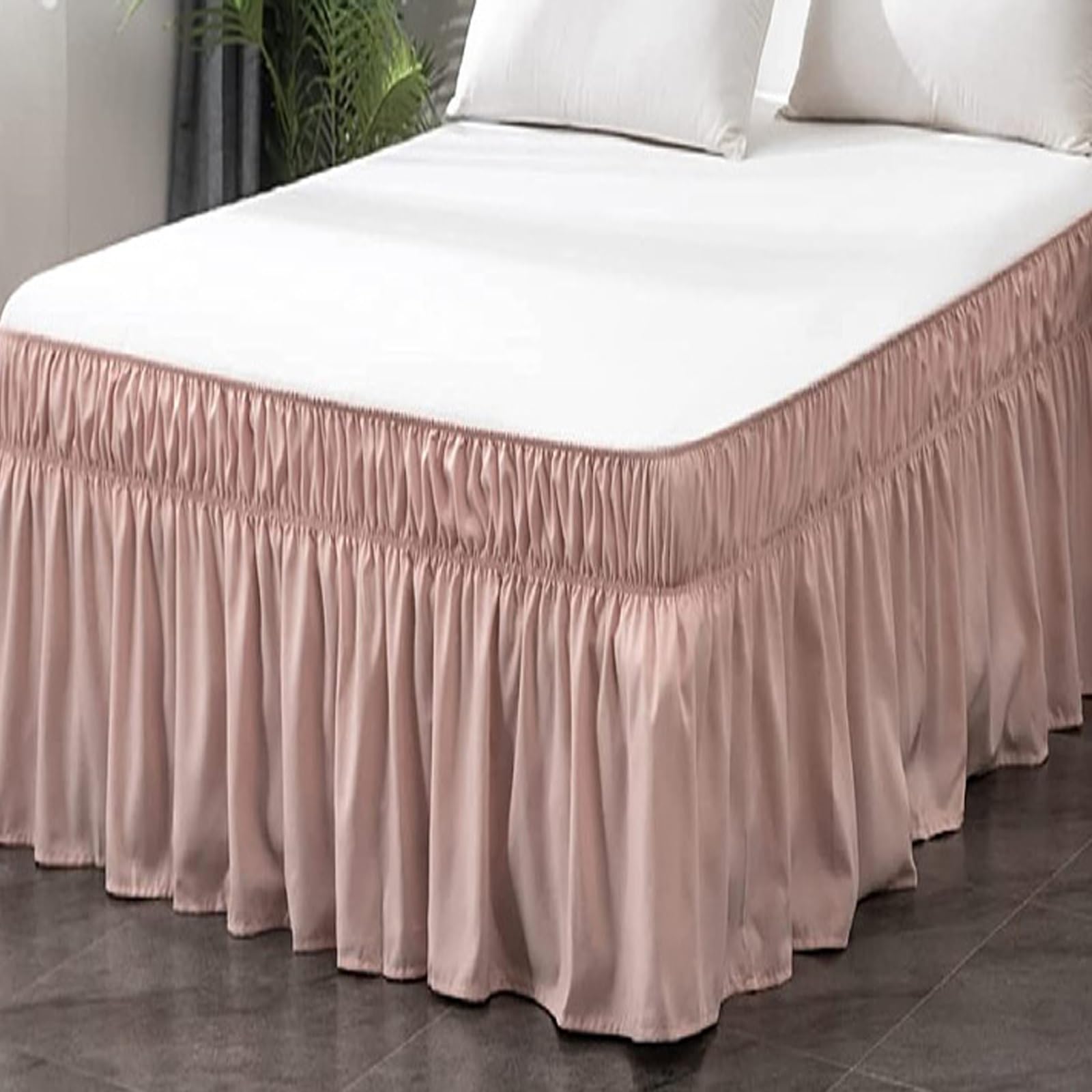 YHXAIQ Bed Skirt, Elasticized Bed Skirts & Valances, Easy to Install Valance with Drop Design, Polyester Bed Valance Double for Double Size Bed Frame & Platform(Light pink,100 x 200+45 cm)