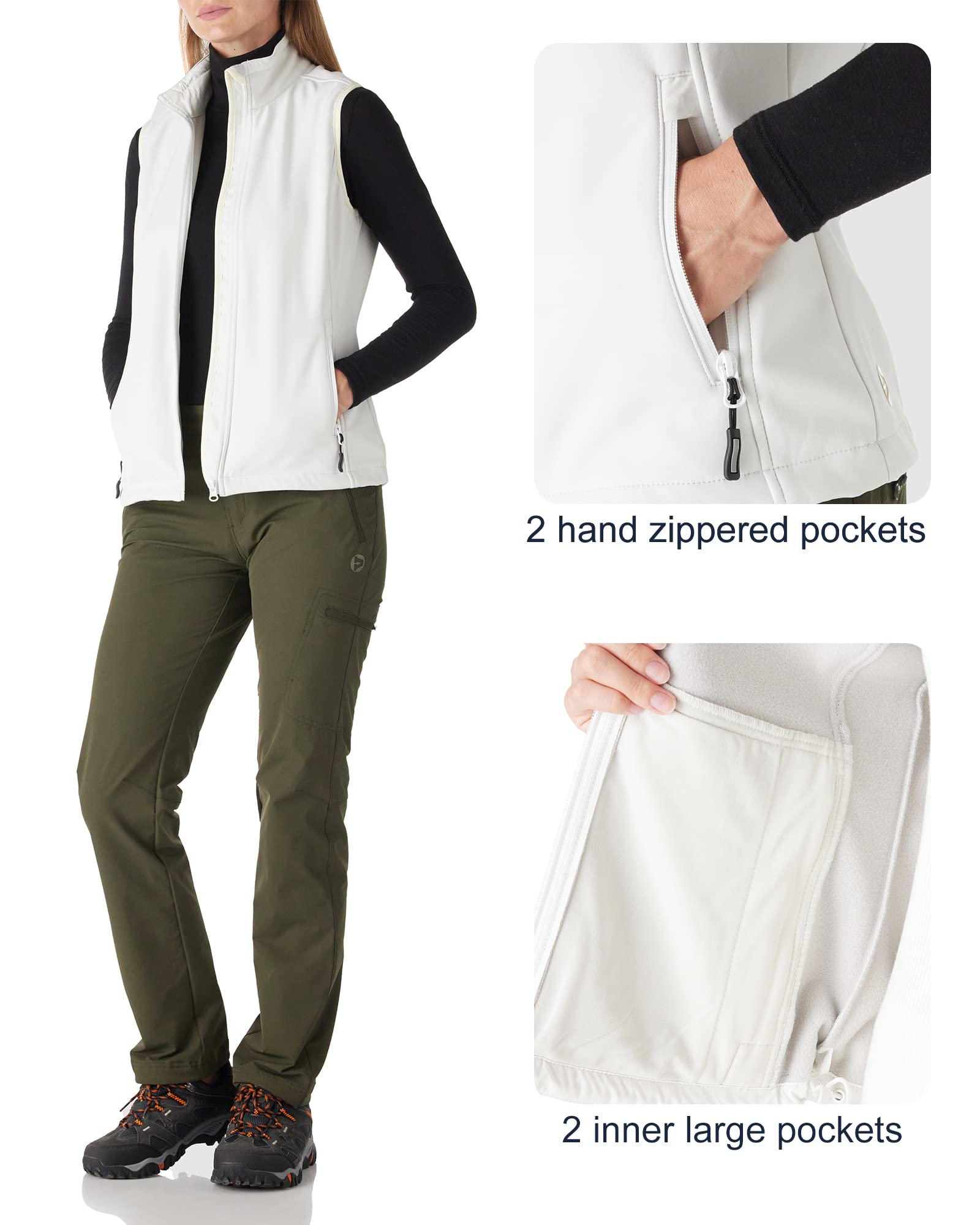 Outdoor Ventures Gilet softshell pour femme - Sans manches - Léger - Coupe-vent - Chaud - Polaire - Col montant - Sport - Golf - Avec 4 poches - Pour la randonnée, le camping