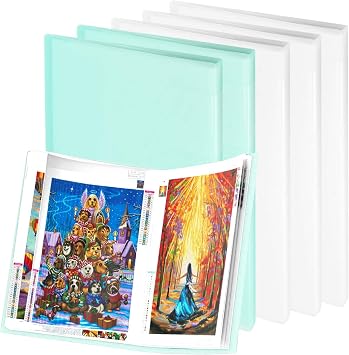 JAPCHET 6 Pack Diamond A3 Painting Storage Book, 180 Clear Pockets Art Portfolio Presentations Folder, Diamond A3 Painting Folder for Artwork Green, White