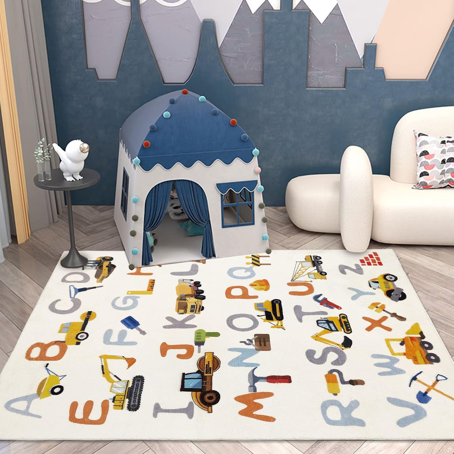 Abeigoi Construction ABC Rug 3x5Ft Vehicle Kids Play Rug