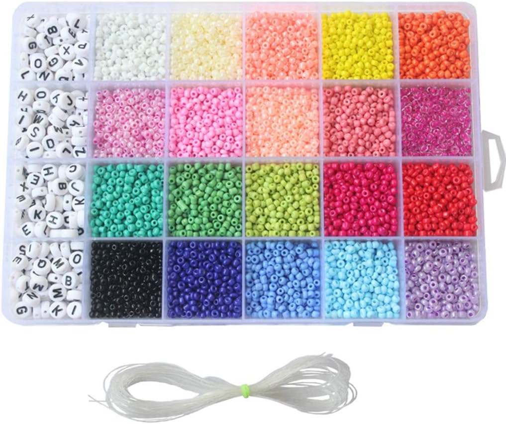 Outgeek 3300PCS Seed Bead Set Mini 24-Grid DIY Craft Bead with Rope for Jewelry Making