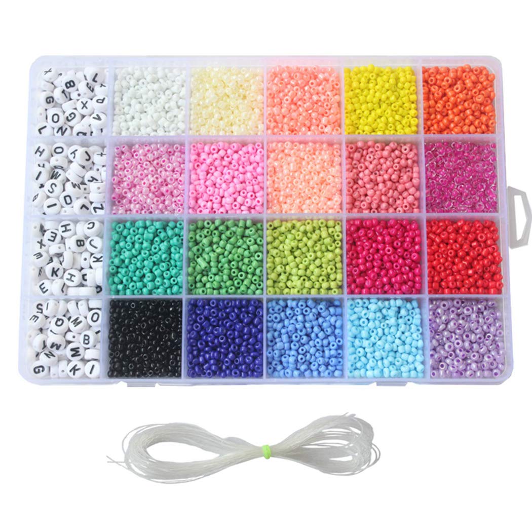 Outgeek 3300PCS Seed Bead Set Mini 24-Grid DIY Craft Bead with Rope for Jewelry Making