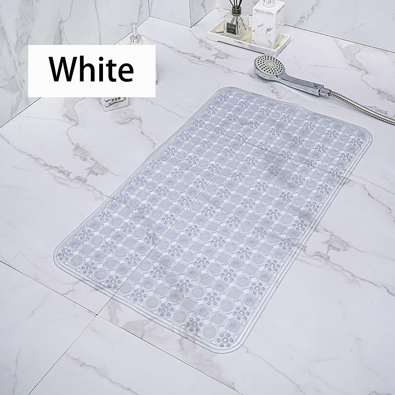 Duschmatte rutschfest 58x88cm,Transparent Antirutschmatte Dusche mit Ablauflöchern und Saugnäpfen,Duscheinlage rutschfest für Duschraum (Weiß)