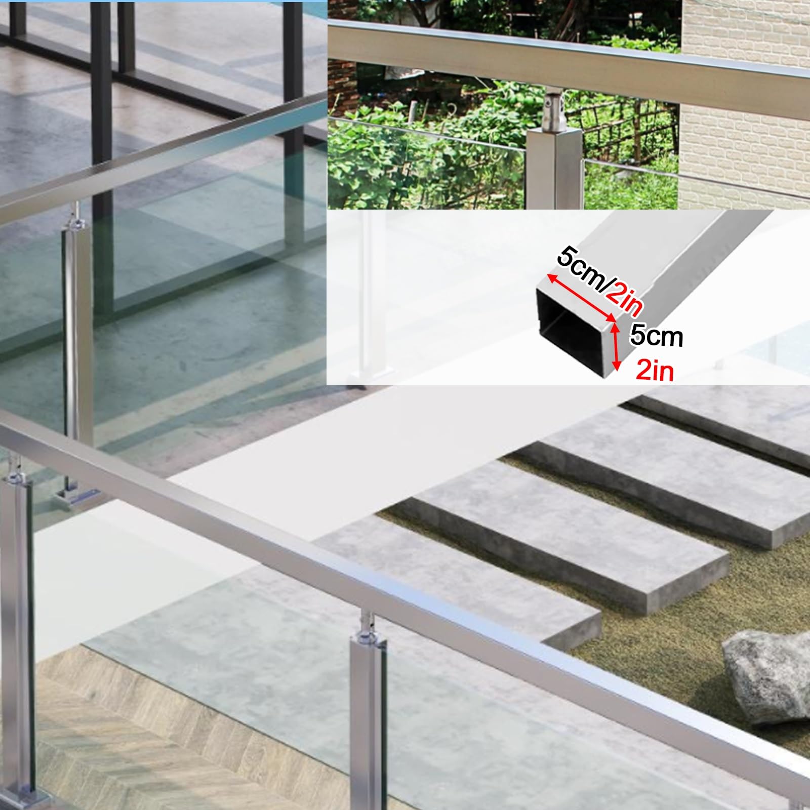 Barandilla de cristal de acero inoxidable 304 para piscina, terraza, patio, pasillo, puente, redonda y cuadrada, 1-6 m de longitud, 110 cm de altura, elegante solución de seguridad