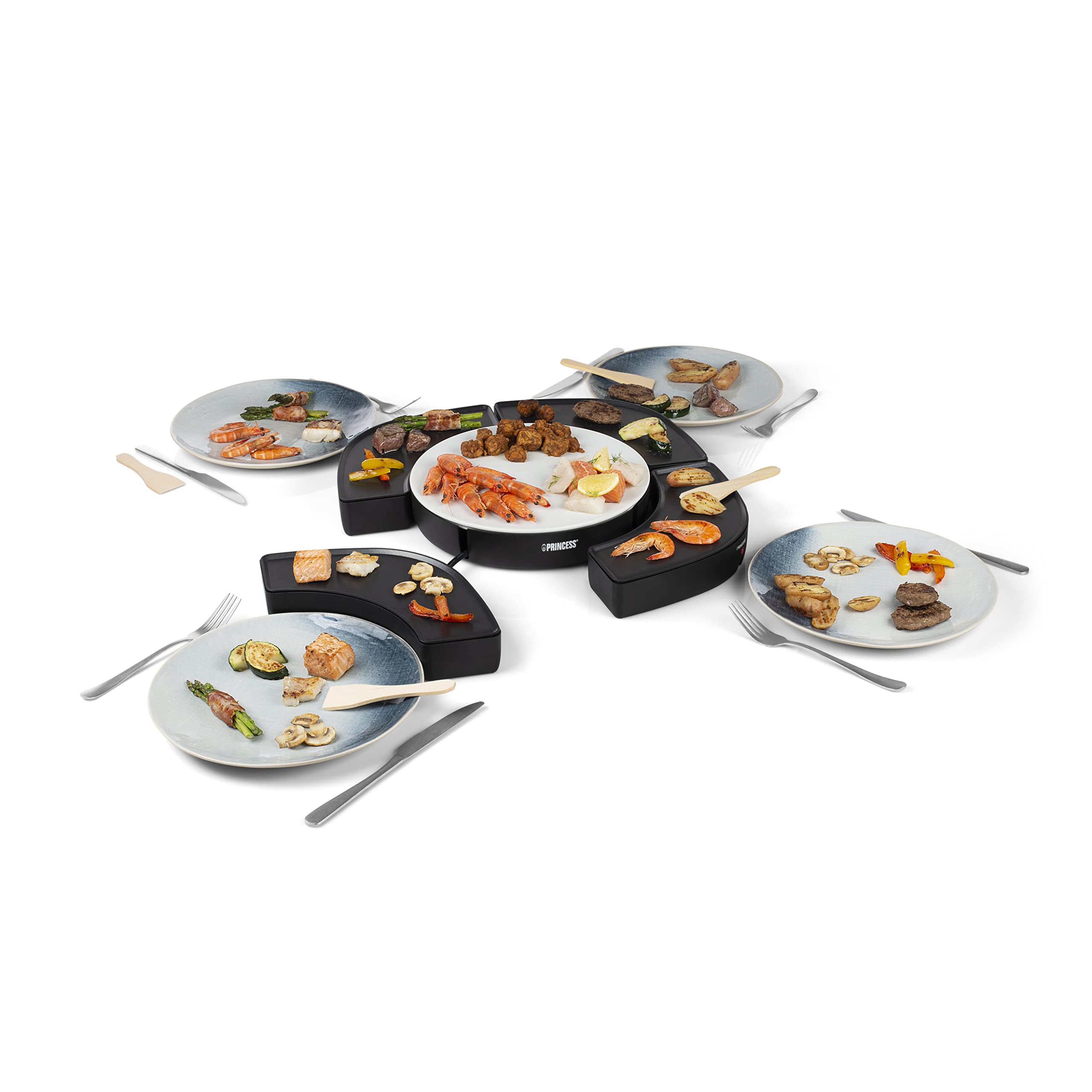 Princess 103070 Dinner4all Circle - 4 einzelne Grillplatten - 4 x 250 W Inklusive Spatel Schwarz