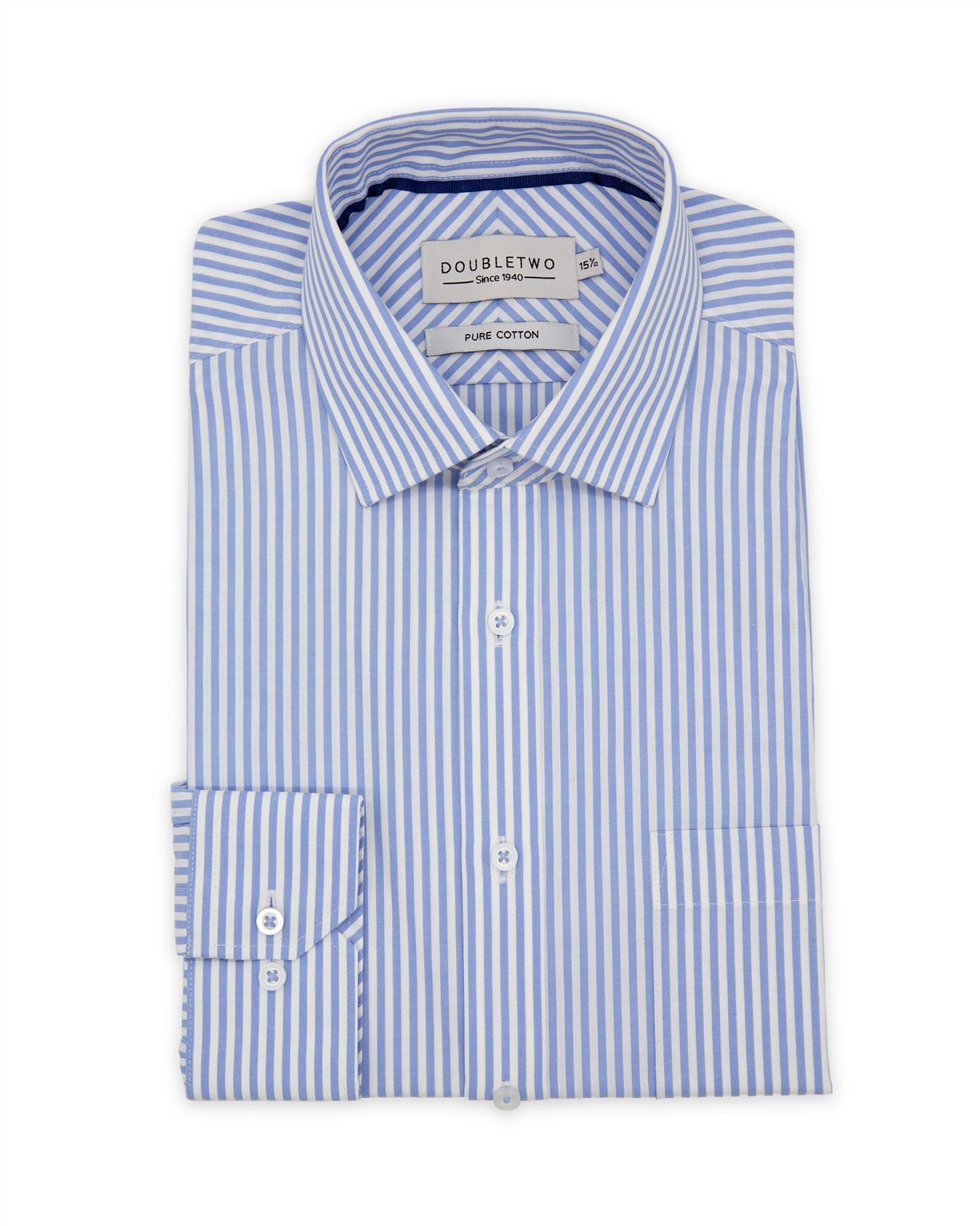 Double TWO Cadet Stripe Long Sleeve Shirt for Men's (GS4234) Blue, 16.5