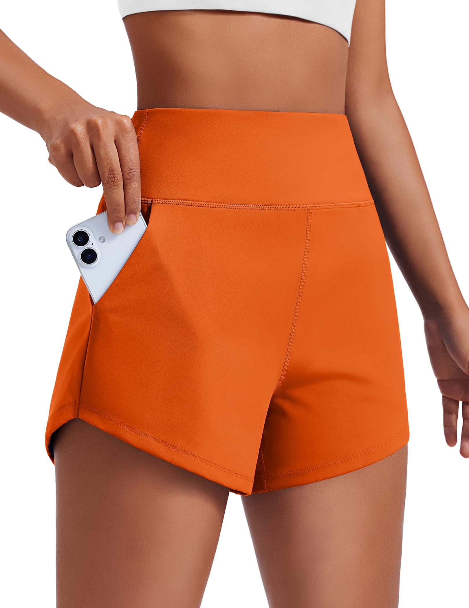 PINSPARK Womens 3 5 Running Athletic Shorts Unlined Naked Feel Workout Tummy Control Gym Yoga Dolphin Short with