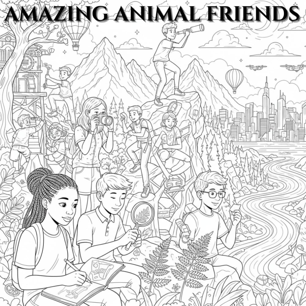 Amazing Animal Friends: 50 Coloring Adventures for Teens & Adults - Basic to Intermediate