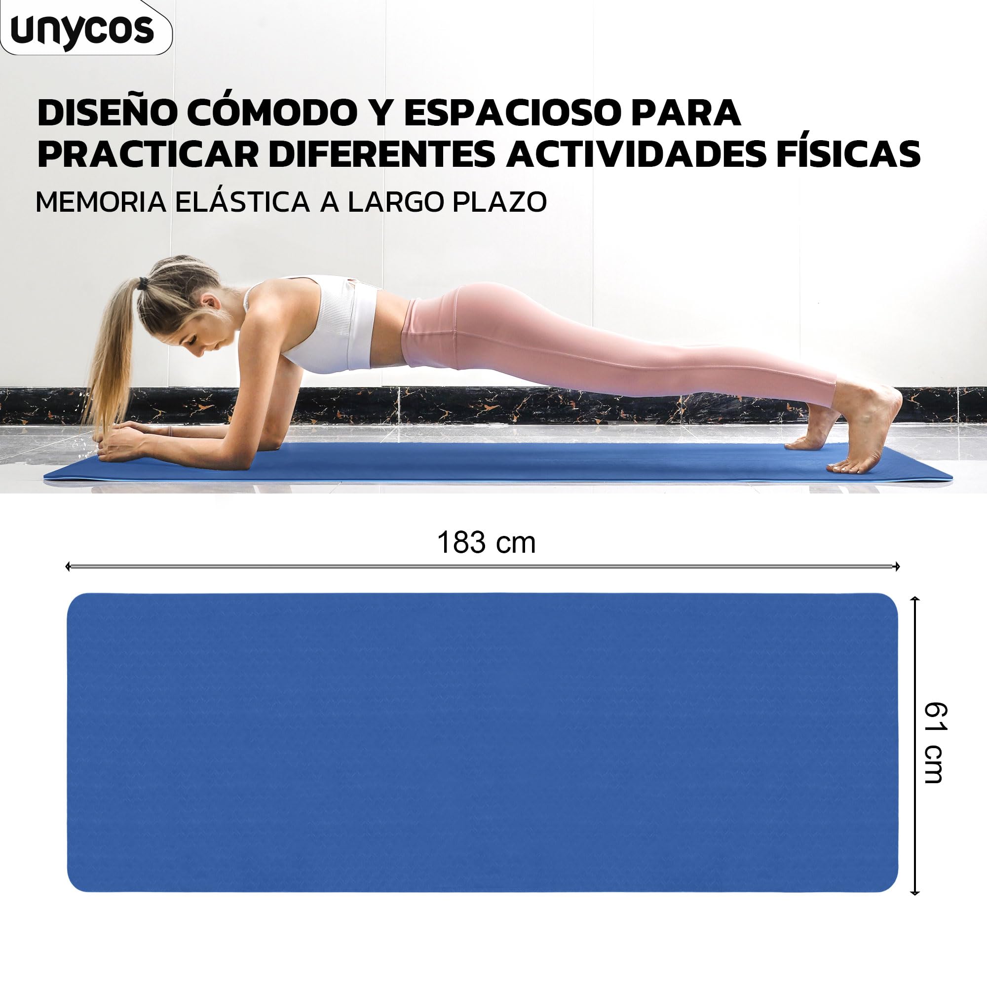 unycos - Esterilla de Yoga, Pilates y Otros Deportes - Colchoneta Antideslizante TPE con Bolsa y Correa para Llevar al Hombro | Ecológica - No Tóxica - 183 x 61 cm