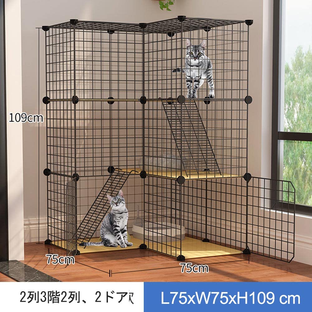 Amazon.co.jp: キャットケージ3段ゲージ 折りたたみ猫のゲージ 室内用